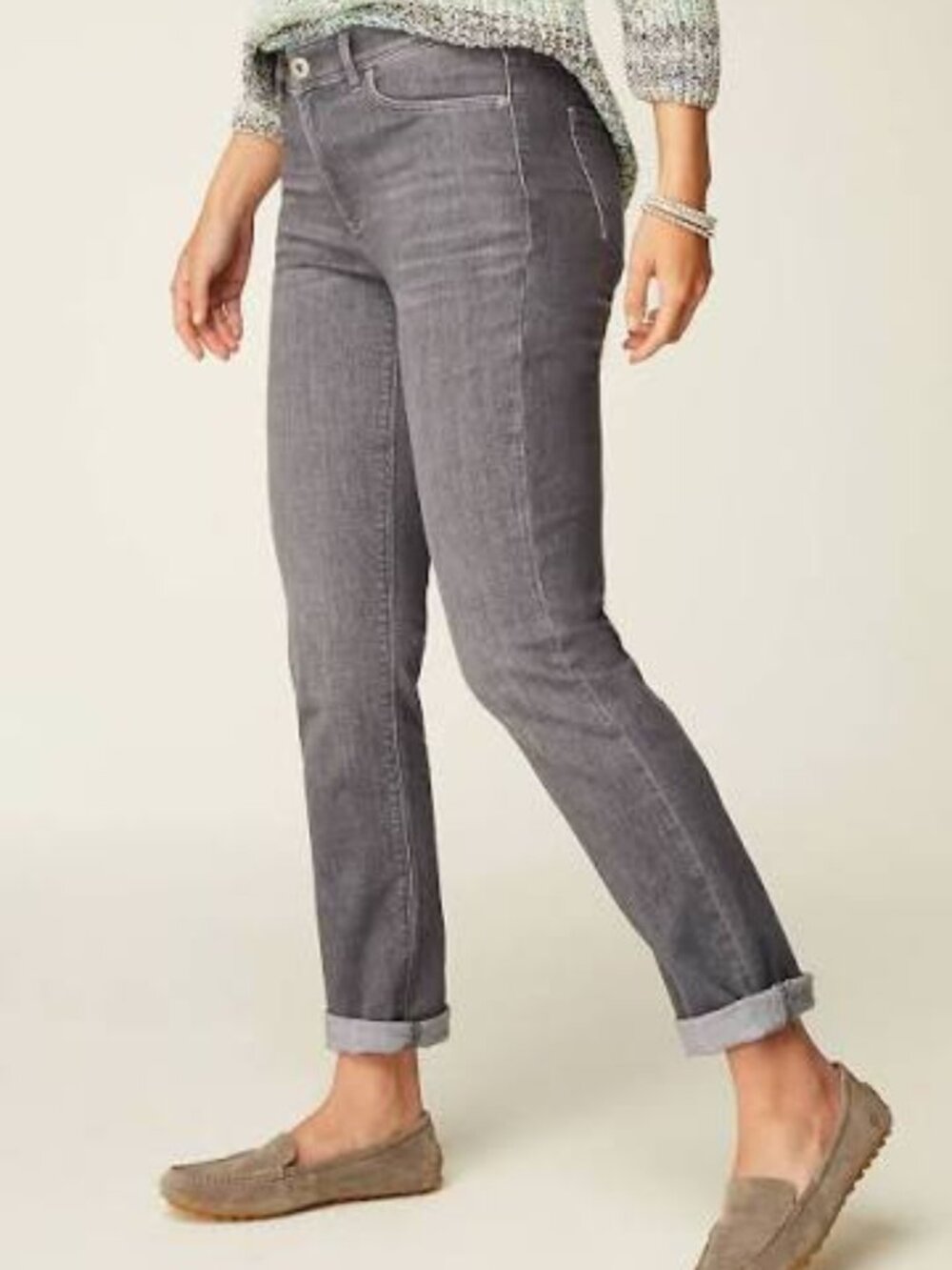 J. Jill Women's size 8P Petite Gray Boyfriend Straight Leg Ankle Stretch Jeans